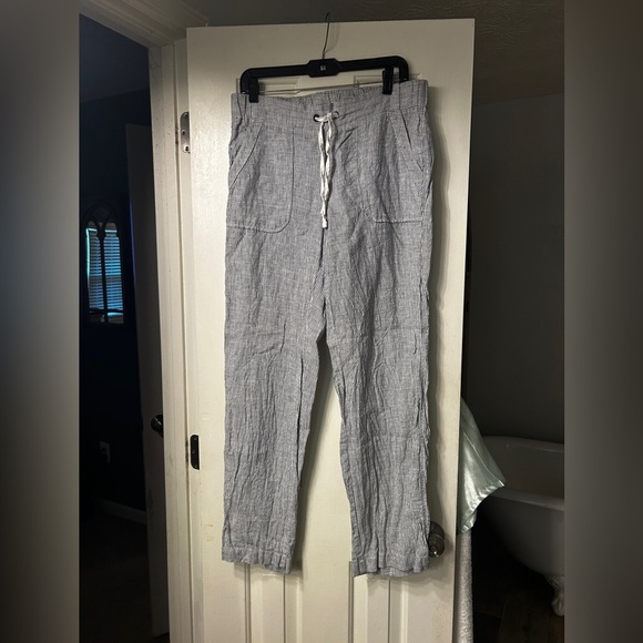 Athleta Pants Wide Leg Linen Bali Trouser Drawstring Stripe 100% Linen - Picture 2 of 10